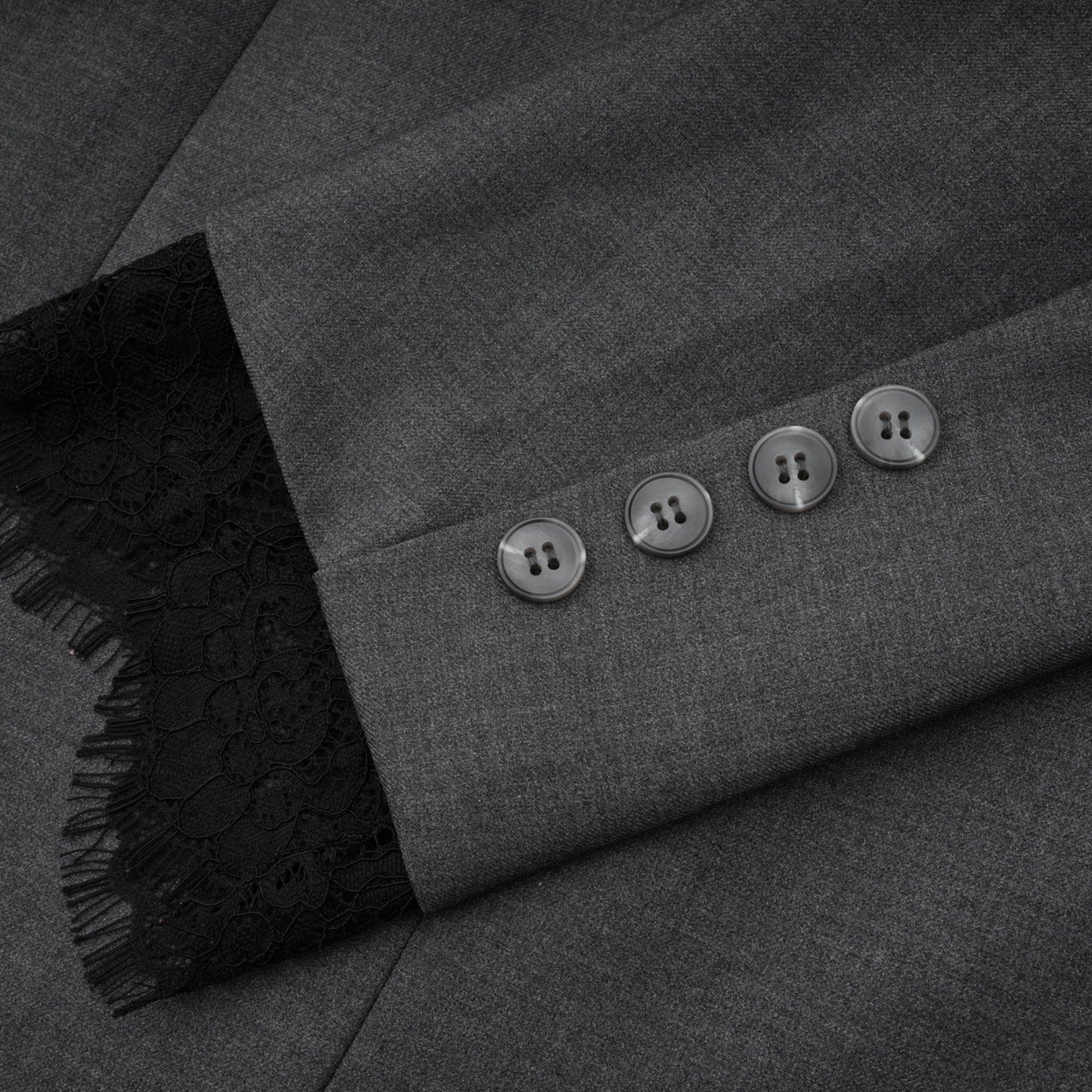 Charcoal Grey Lace Trim Blazer Jacket with Pockets for Women - Diana