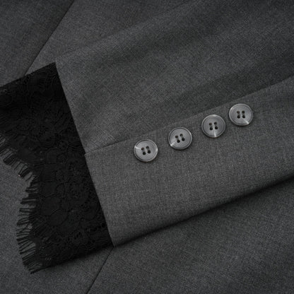 Charcoal Grey Lace Trim Blazer Jacket with Pockets for Women - Diana