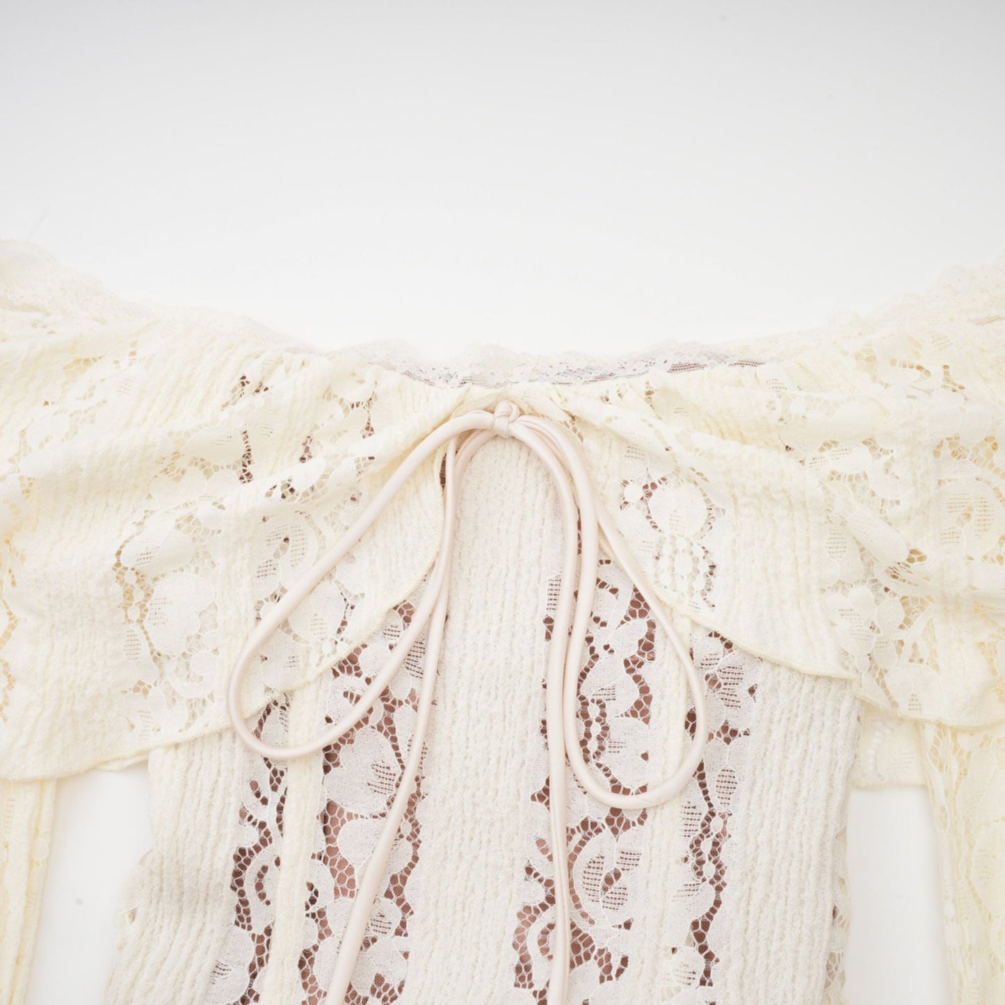 Ivory White Lace Maxi Dress with Off Shoulder Sleeves for Women - Lucrezia