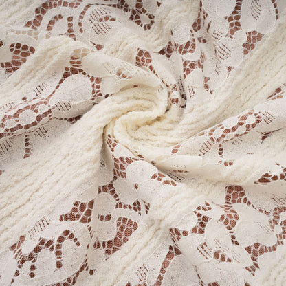 Ivory White Lace Maxi Dress with Off Shoulder Sleeves for Women - Lucrezia