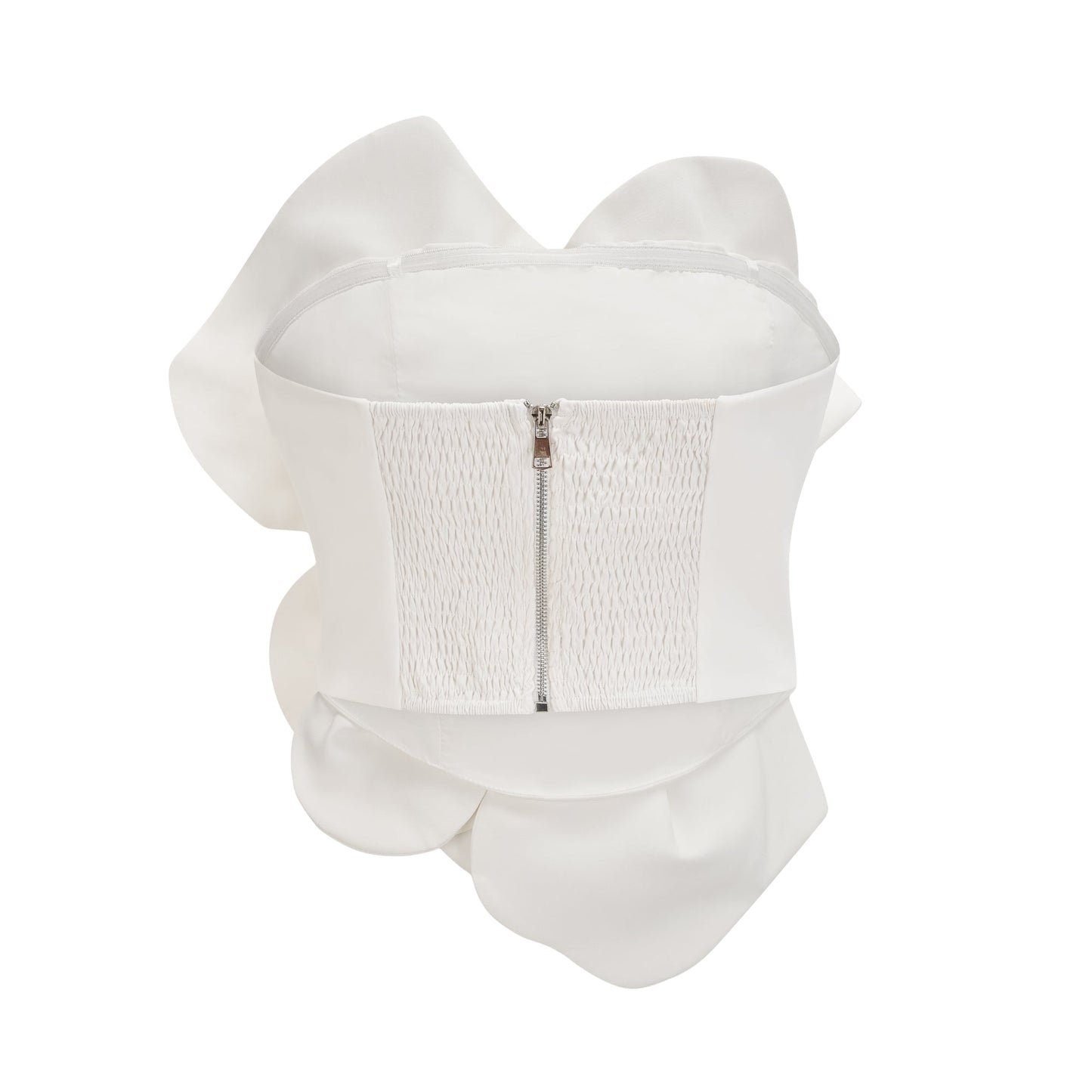 White Strapless Floral Top with 3D Appliqué for Women - Sibilla