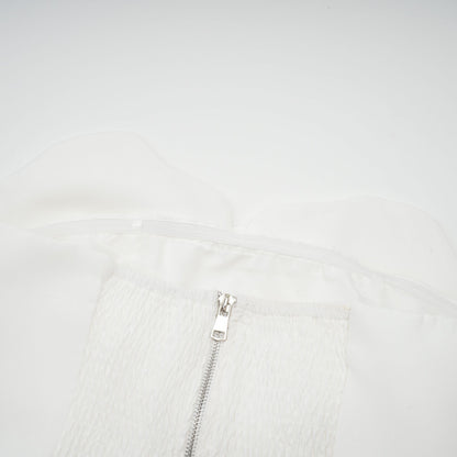 White Strapless Floral Top with 3D Appliqué for Women - Sibilla