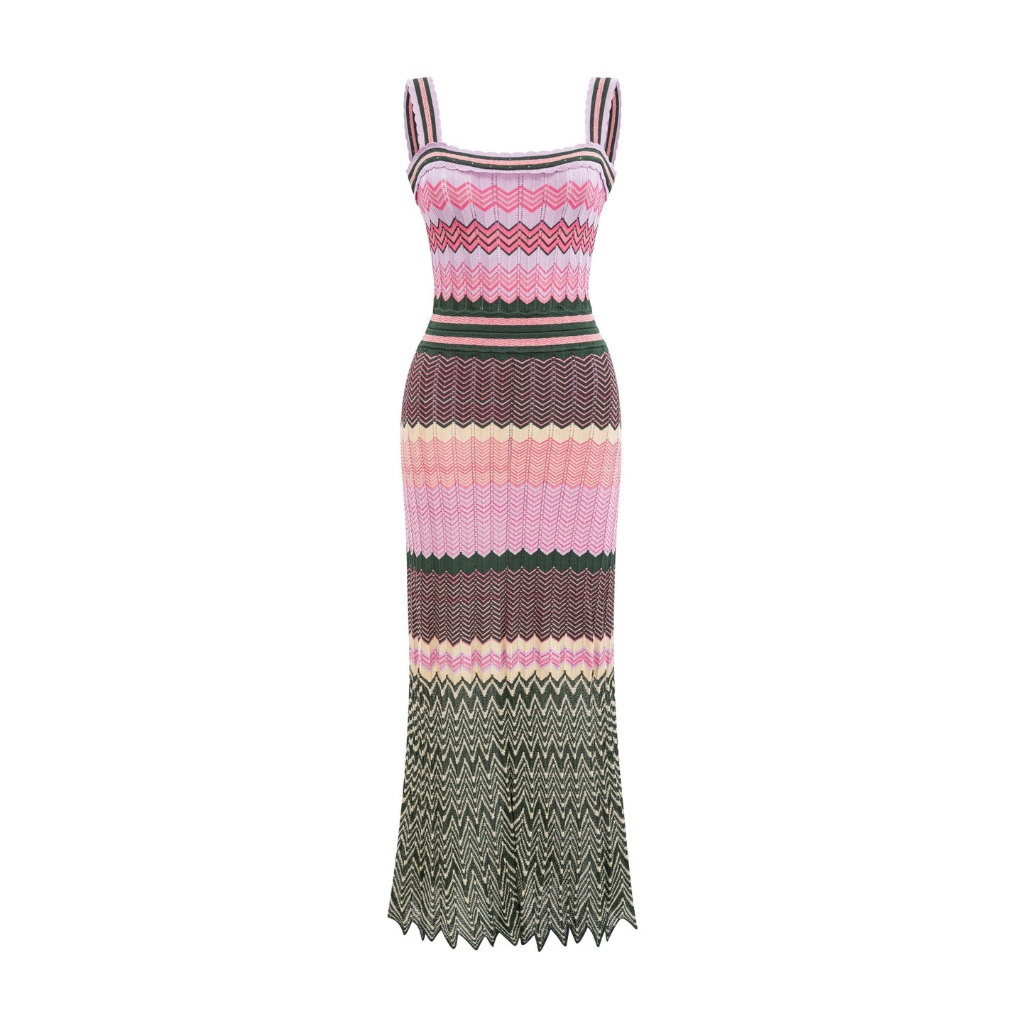 Multi-Color Knit Maxi Dress with Chevron Pattern for Women - Sabrina