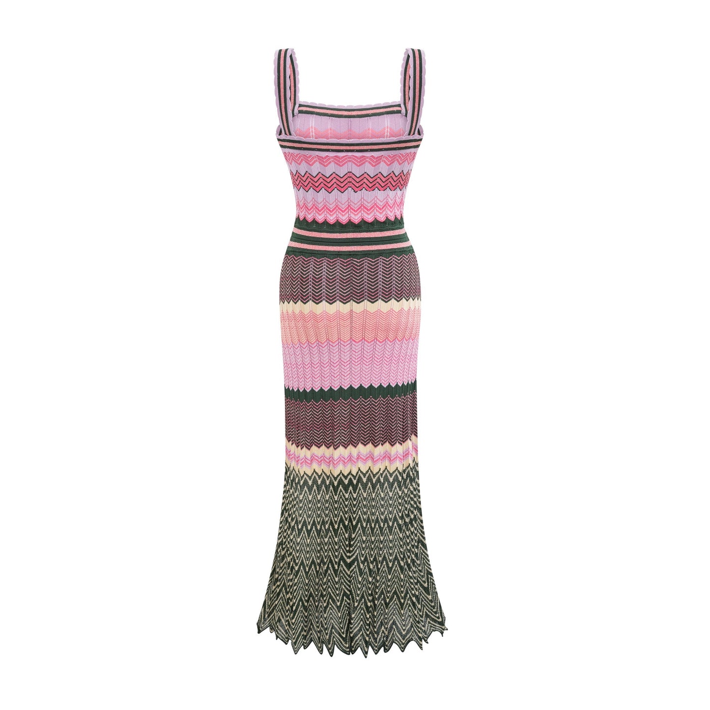 Multi-Color Knit Maxi Dress with Chevron Pattern for Women - Sabrina