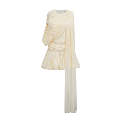 Ivory Pleated Mini Dress with Sash for Women - Elisa