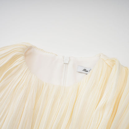 Ivory Pleated Mini Dress with Sash for Women - Elisa