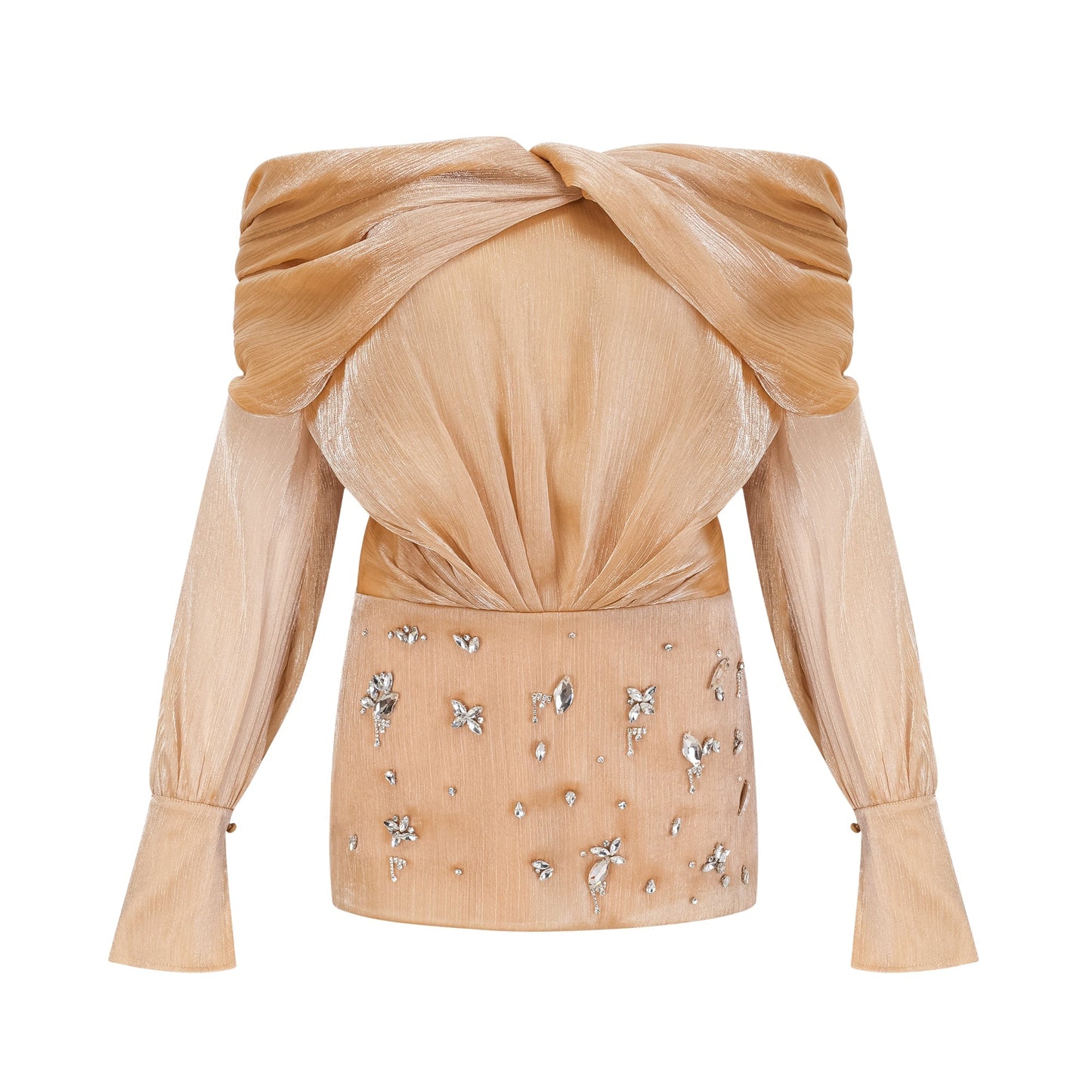 Golden Off-the-Shoulder Mini Dress with Crystal Embellishments for Women - Chiara