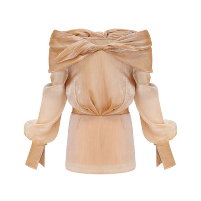 Golden Off-the-Shoulder Mini Dress with Crystal Embellishments for Women - Chiara