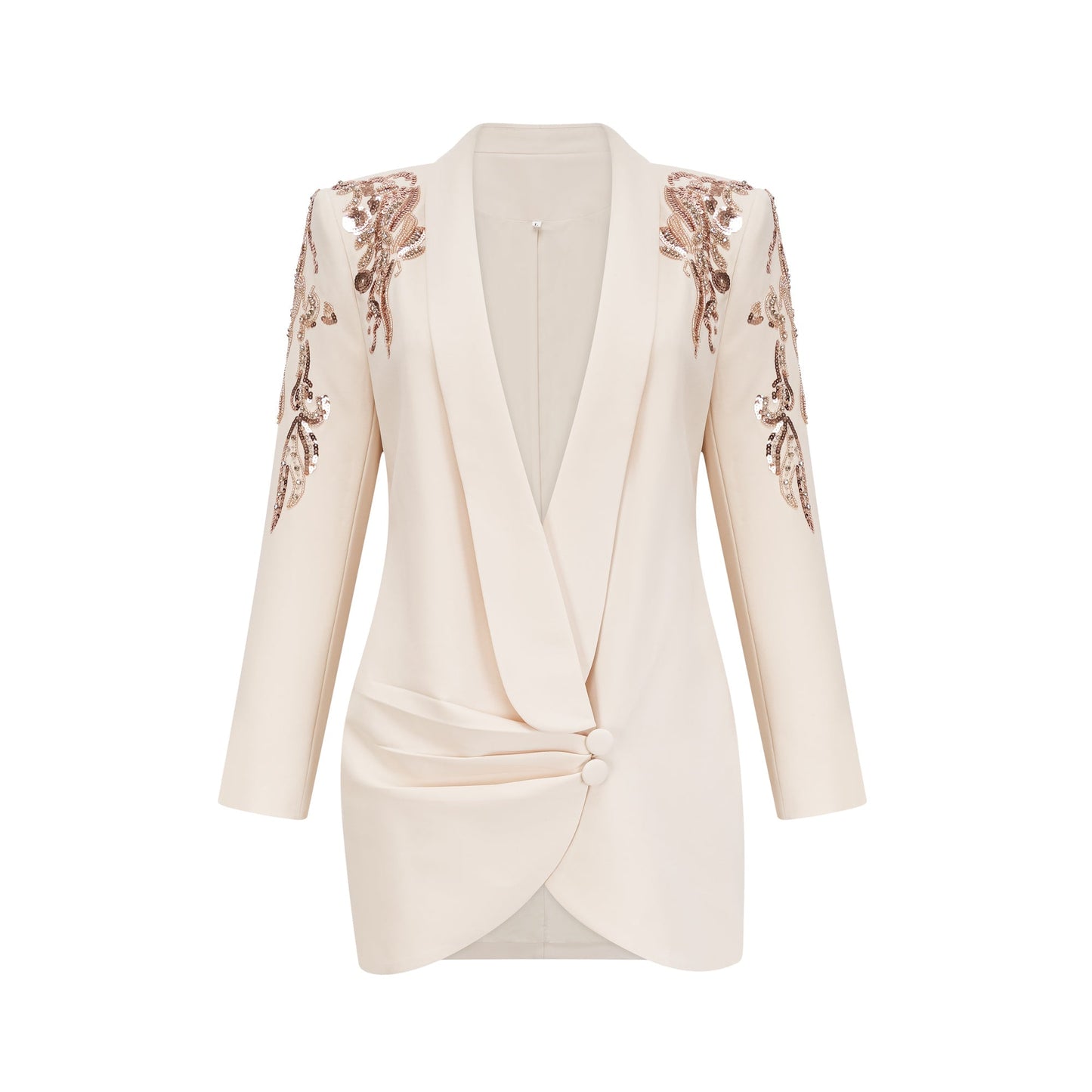 Ivory Embellished Blazer Mini Dress with Long Sleeves for Women - Teresa