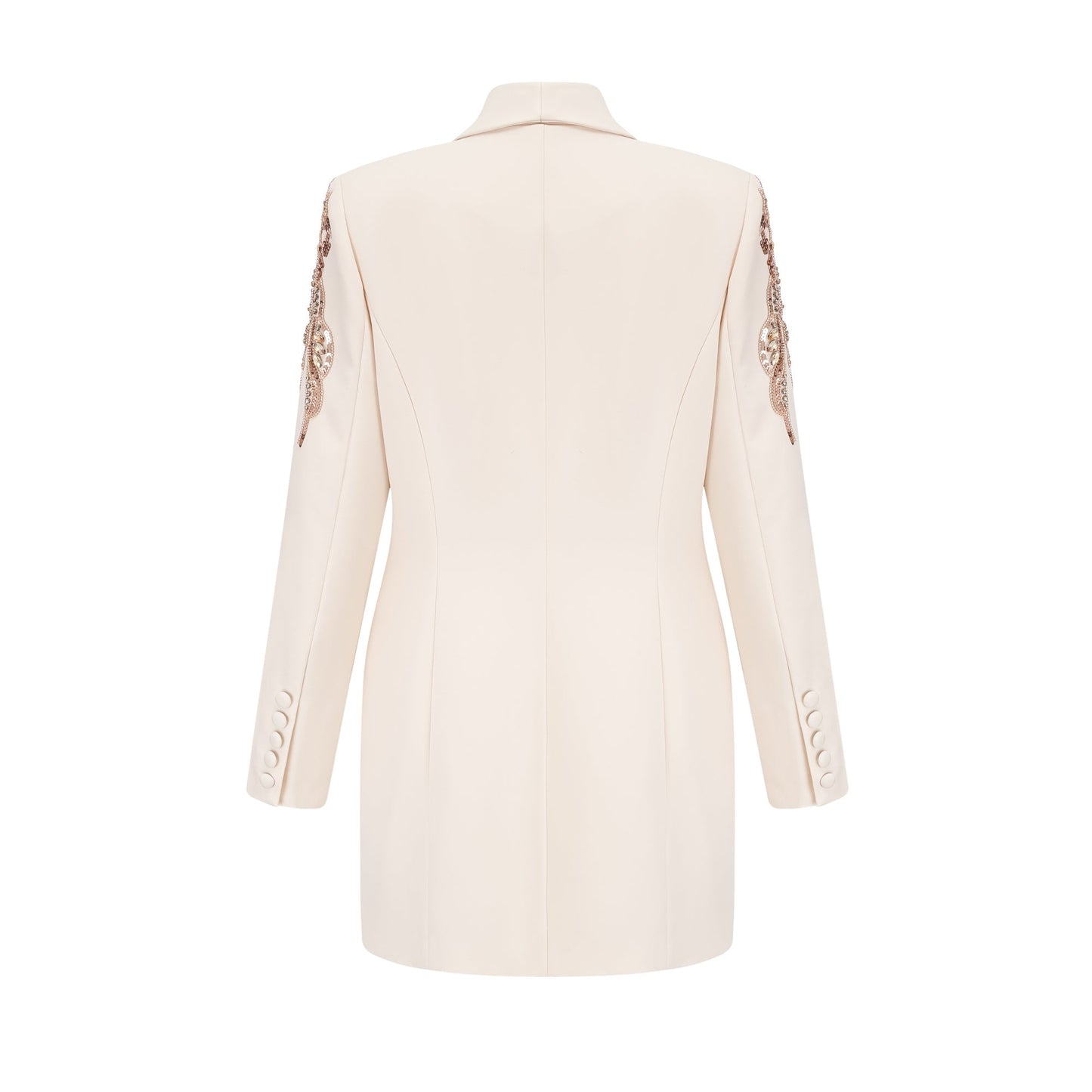 Ivory Embellished Blazer Mini Dress with Long Sleeves for Women - Teresa