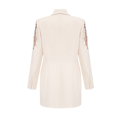 Ivory Embellished Blazer Mini Dress with Long Sleeves for Women - Teresa