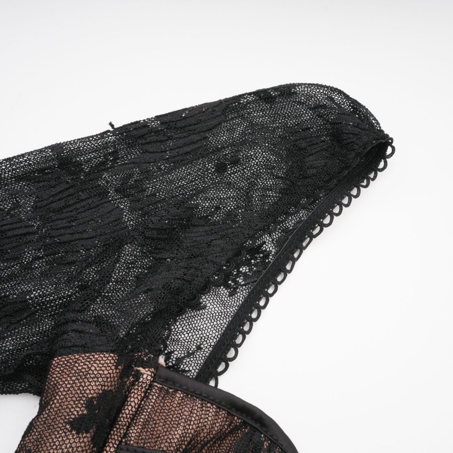 Black Lace Long Sleeve Maxi Dress with Tie Front for Women - Fiammetta