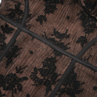 Black Lace Long Sleeve Maxi Dress with Tie Front for Women - Fiammetta