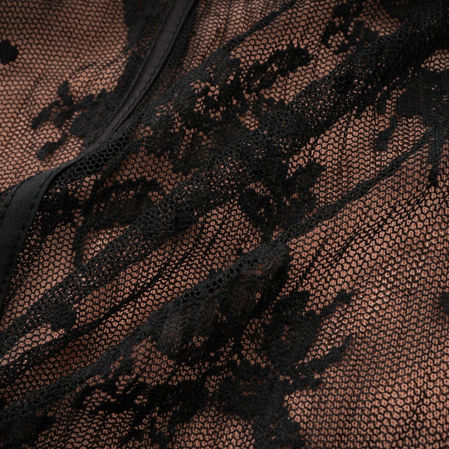 Black Lace Long Sleeve Maxi Dress with Tie Front for Women - Fiammetta