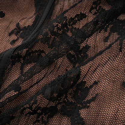 Black Lace Long Sleeve Maxi Dress with Tie Front for Women - Fiammetta