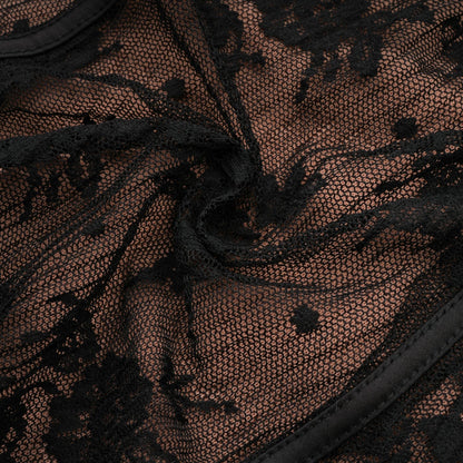 Black Lace Long Sleeve Maxi Dress with Tie Front for Women - Fiammetta