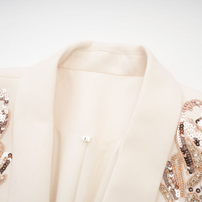 Ivory Embellished Blazer Mini Dress with Long Sleeves for Women - Teresa
