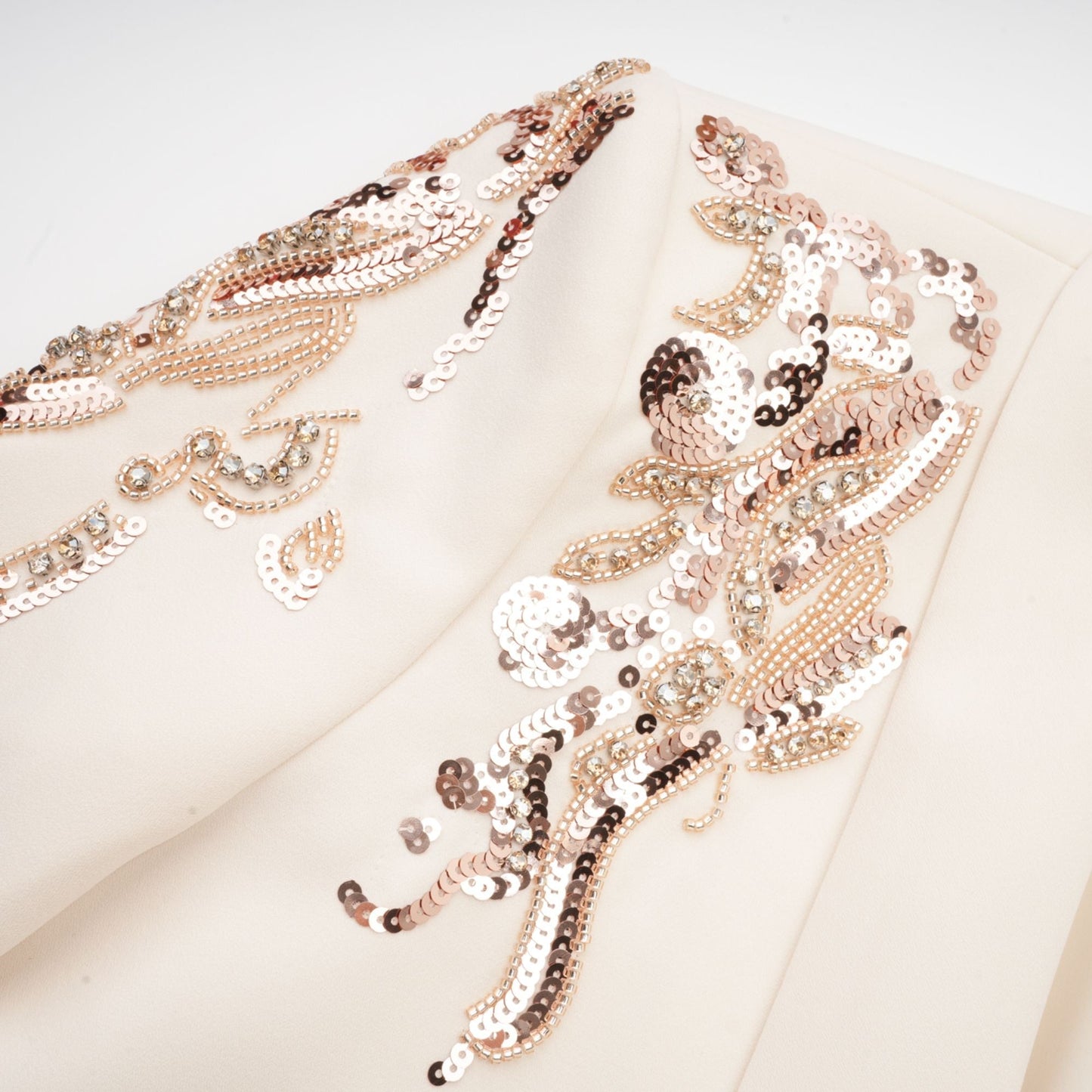 Ivory Embellished Blazer Mini Dress with Long Sleeves for Women - Teresa