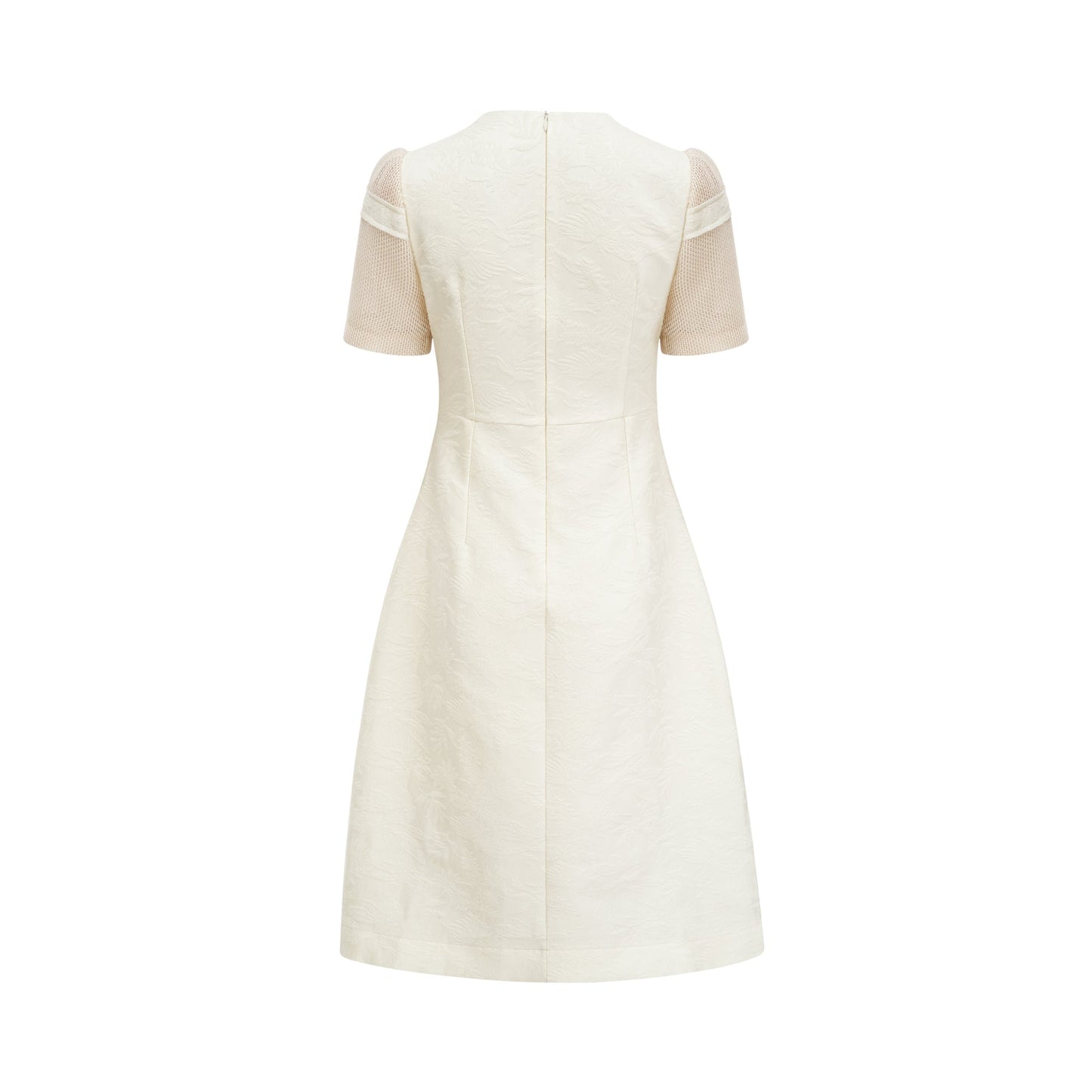 Ivory Mesh Panel Midi Dress with Floral Embroidery for Women - Liliana