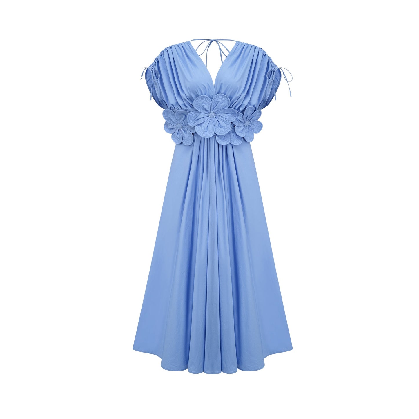 Sky Blue Maxi Dress with Floral Waist Detail for Women - Eva
