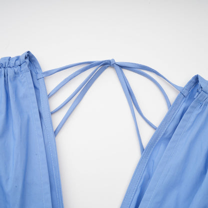 Sky Blue Maxi Dress with Floral Waist Detail for Women - Eva