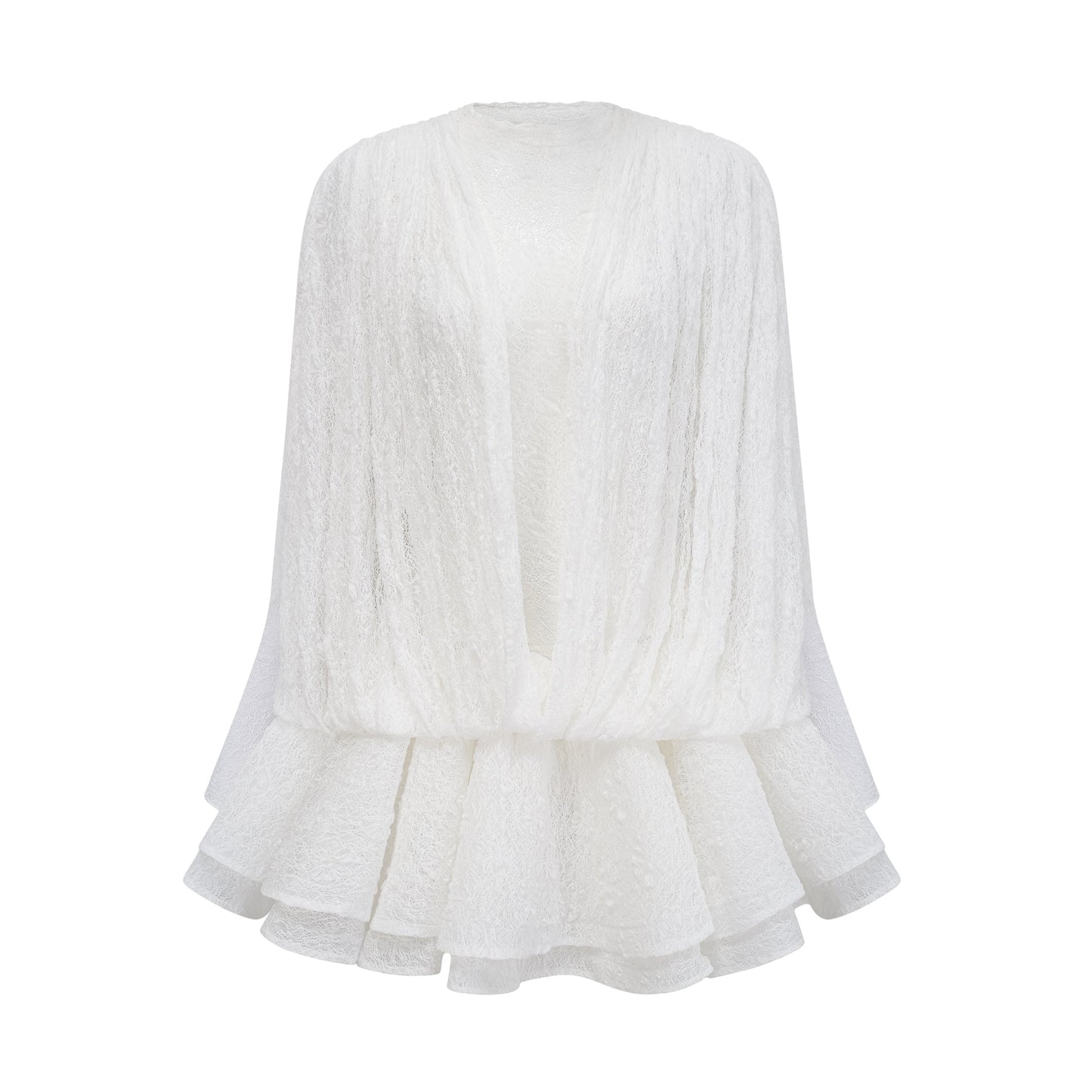 Ivory White Lace Mini Dress with Draped Detail for Women - Michela