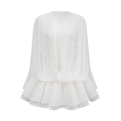 Ivory White Lace Mini Dress with Draped Detail for Women - Michela
