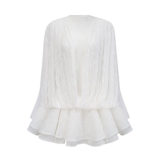 Ivory White Lace Mini Dress with Draped Detail for Women - Michela