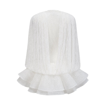 Ivory White Lace Mini Dress with Draped Detail for Women - Michela