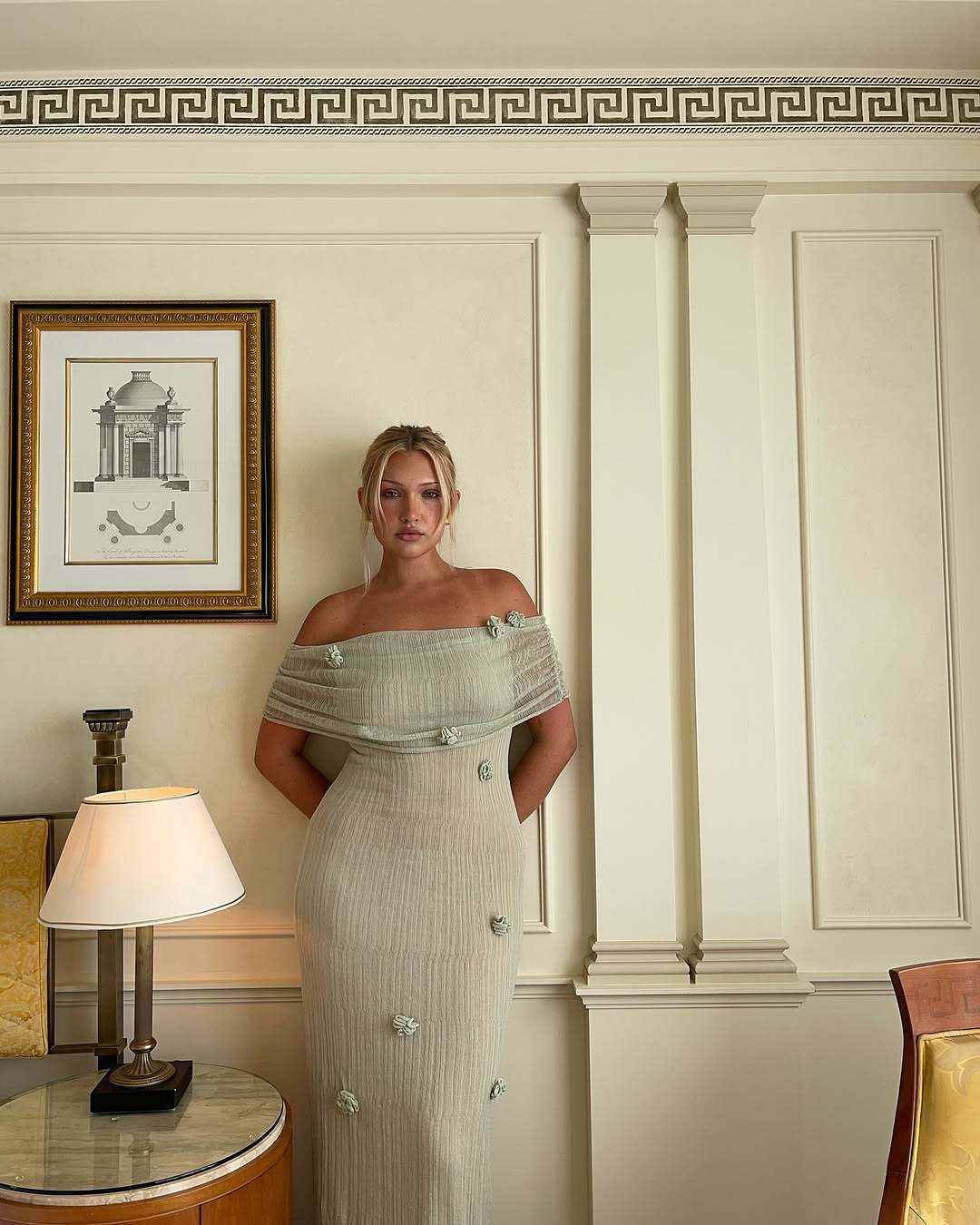 Ivory Off Shoulder Maxi Dress with Floral Detail for Women - Eliana