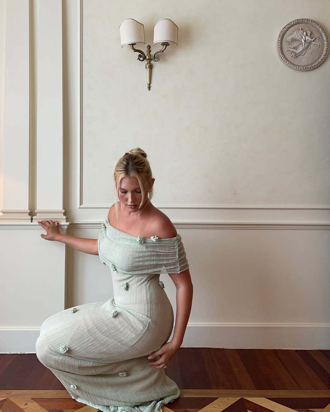 Ivory Off Shoulder Maxi Dress with Floral Detail for Women - Eliana