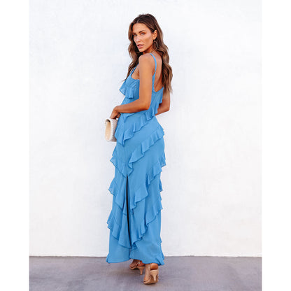 Ruffle Maxi Dress with Spaghetti Straps for Women - Pamela
