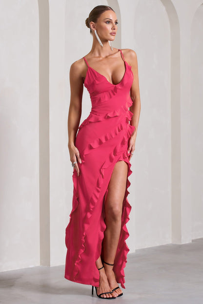 Ruffle Maxi Dress with Spaghetti Straps for Women - Pamela