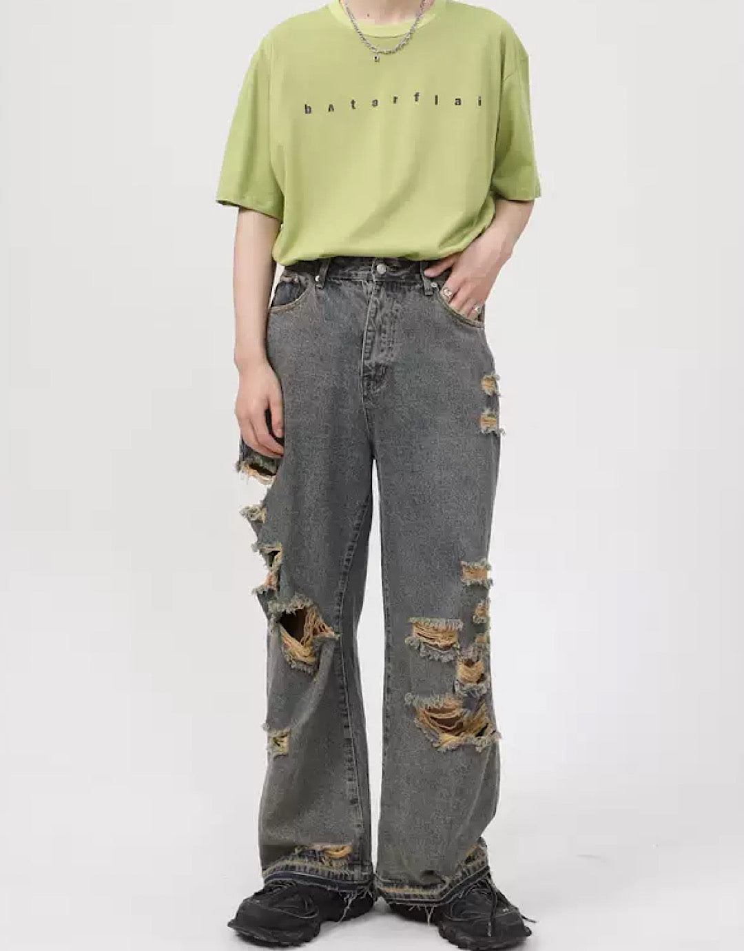 Dirty Punk High Damage Baggy Boyfriend Jeans