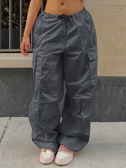 Grey Y2K Baggy Drawstring Cargo Pants