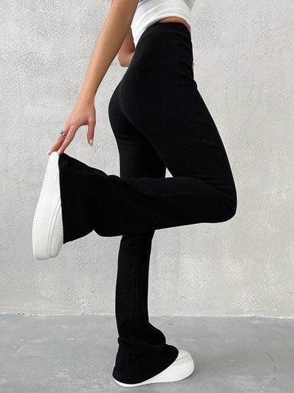 Black Y2K Stretchy Ribbed Flare Leg Pants