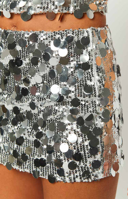 Isabetta Silver Sequin Mini Skirt