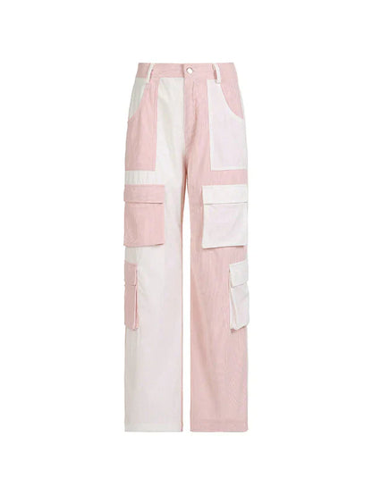 Pantalones cargo de pana con patchwork retro en color rosa