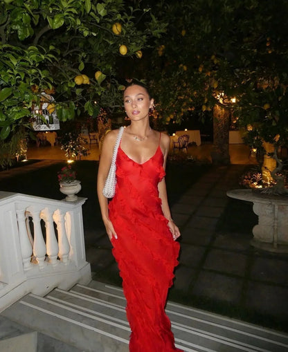 Ruffle Maxi Dress with Spaghetti Straps for Women - Pamela