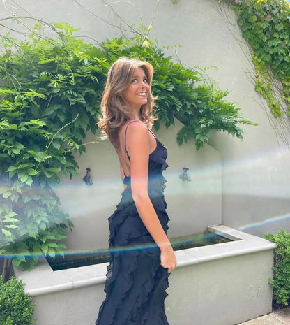 Ruffle Maxi Dress with Spaghetti Straps for Women - Pamela