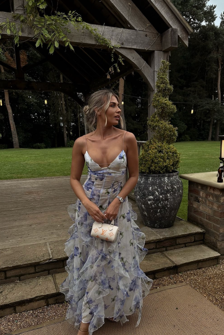 Floral Printed Maxi Dress with Ruffle Hem for Women - Carmela