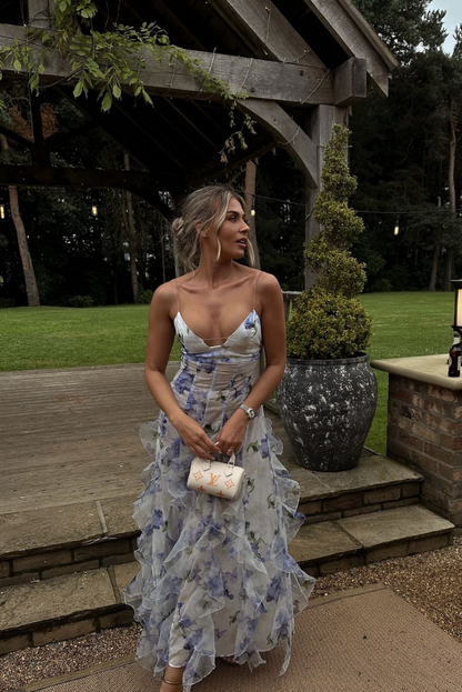 Floral Printed Maxi Dress with Ruffle Hem for Women - Carmela