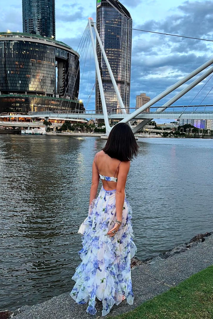 Floral Printed Maxi Dress with Ruffle Hem for Women - Carmela