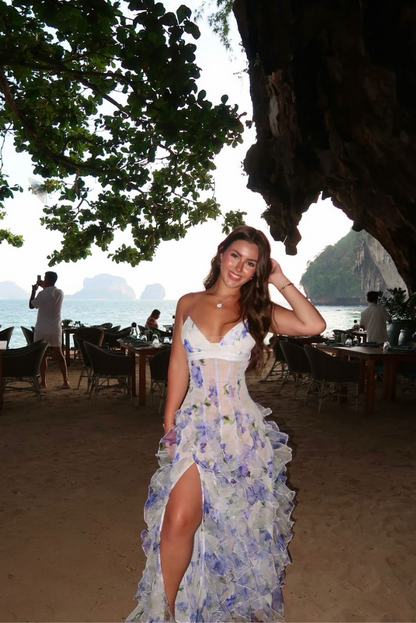 Floral Printed Maxi Dress with Ruffle Hem for Women - Carmela