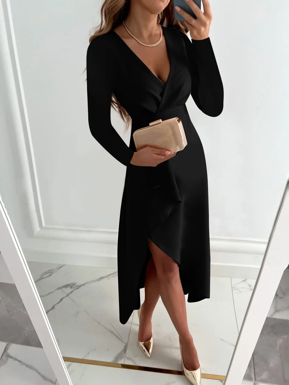 Party V-Neck Sheath Dress | Slit Design