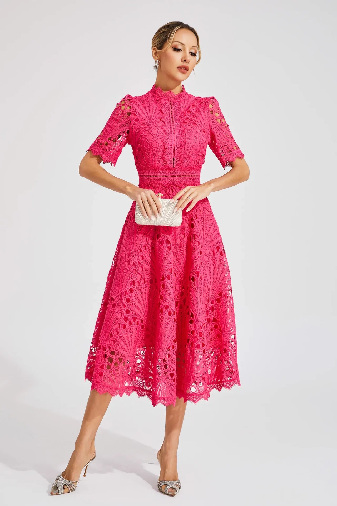 Party Lace Midi Dress | Solid Color