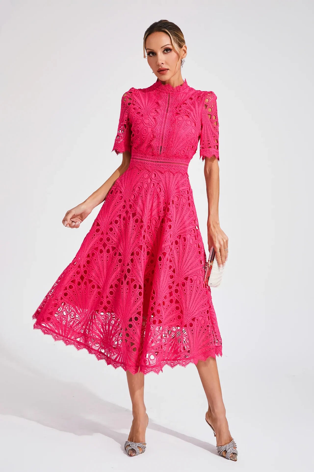 Party Lace Midi Dress | Solid Color