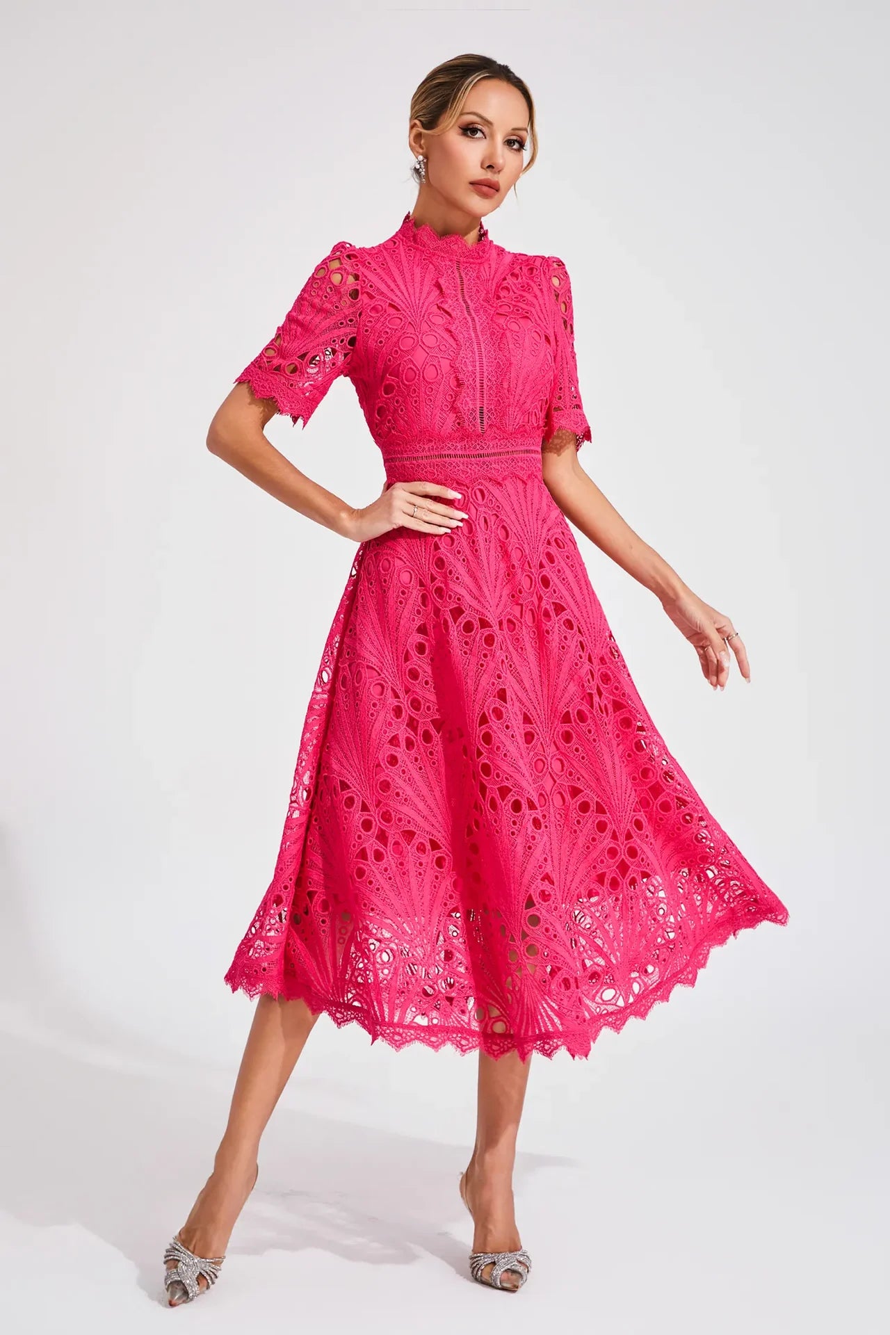 Party Lace Midi Dress | Solid Color