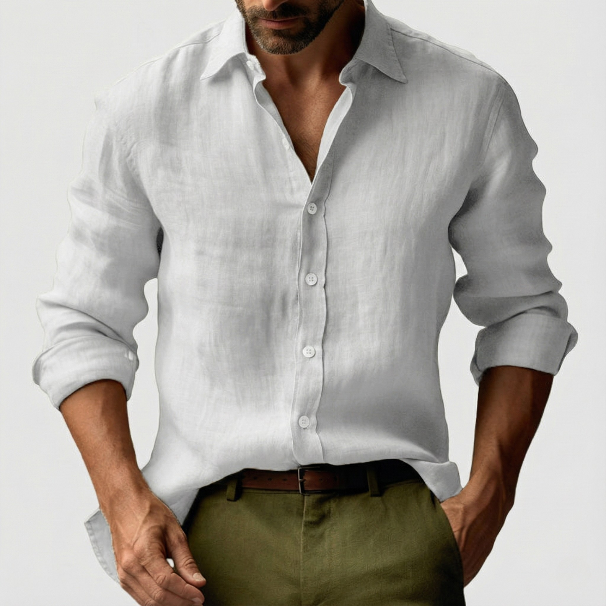 Men's Casual Button-Up Linen Shirt | Long Sleeve