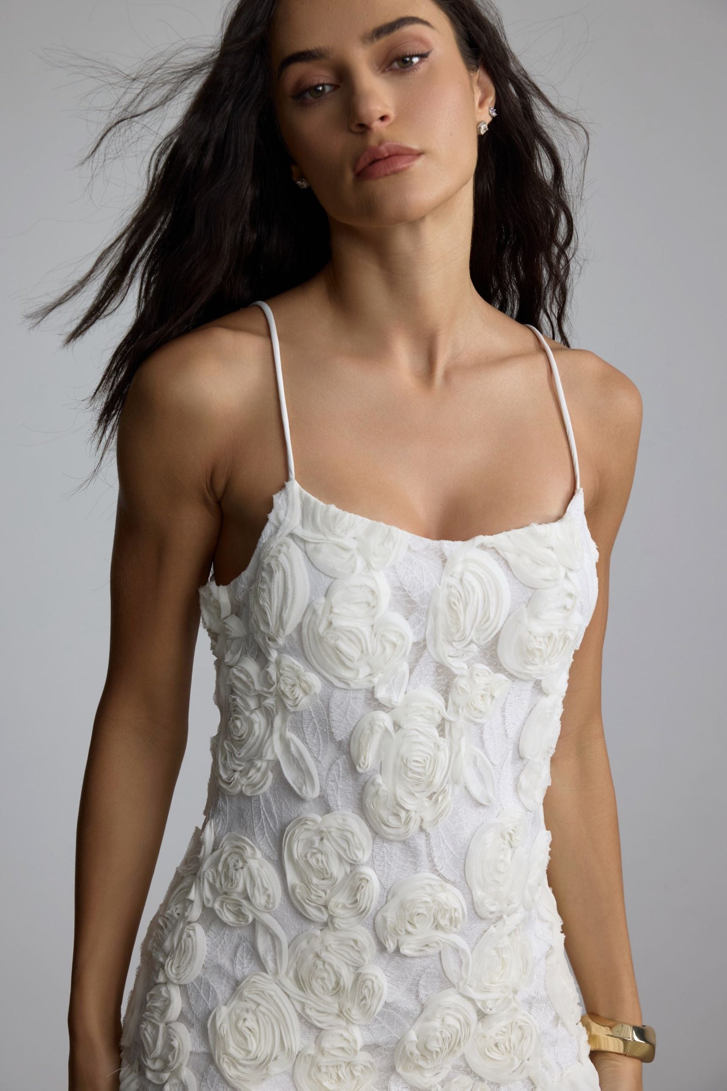 White Floral Mini Dress with Ruffled Hem for Women - Linda